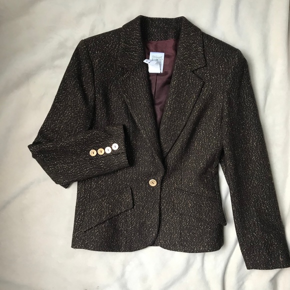 ALLUMETTE A.C PARIS;  Shimmer Season Brown Blazer Jacket Coat with Gold Buttons - Picture 3 of 8